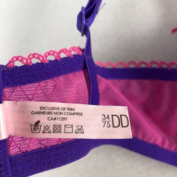 La Vie en Rose Women's Size 34DD Purple Pink Mesh Lace Trim Bow Detail Bra - Picture 8 of 9